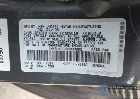 2009 Toyota Corolla S из США, поврежденный, VIN 1NXBU40E19Z003605